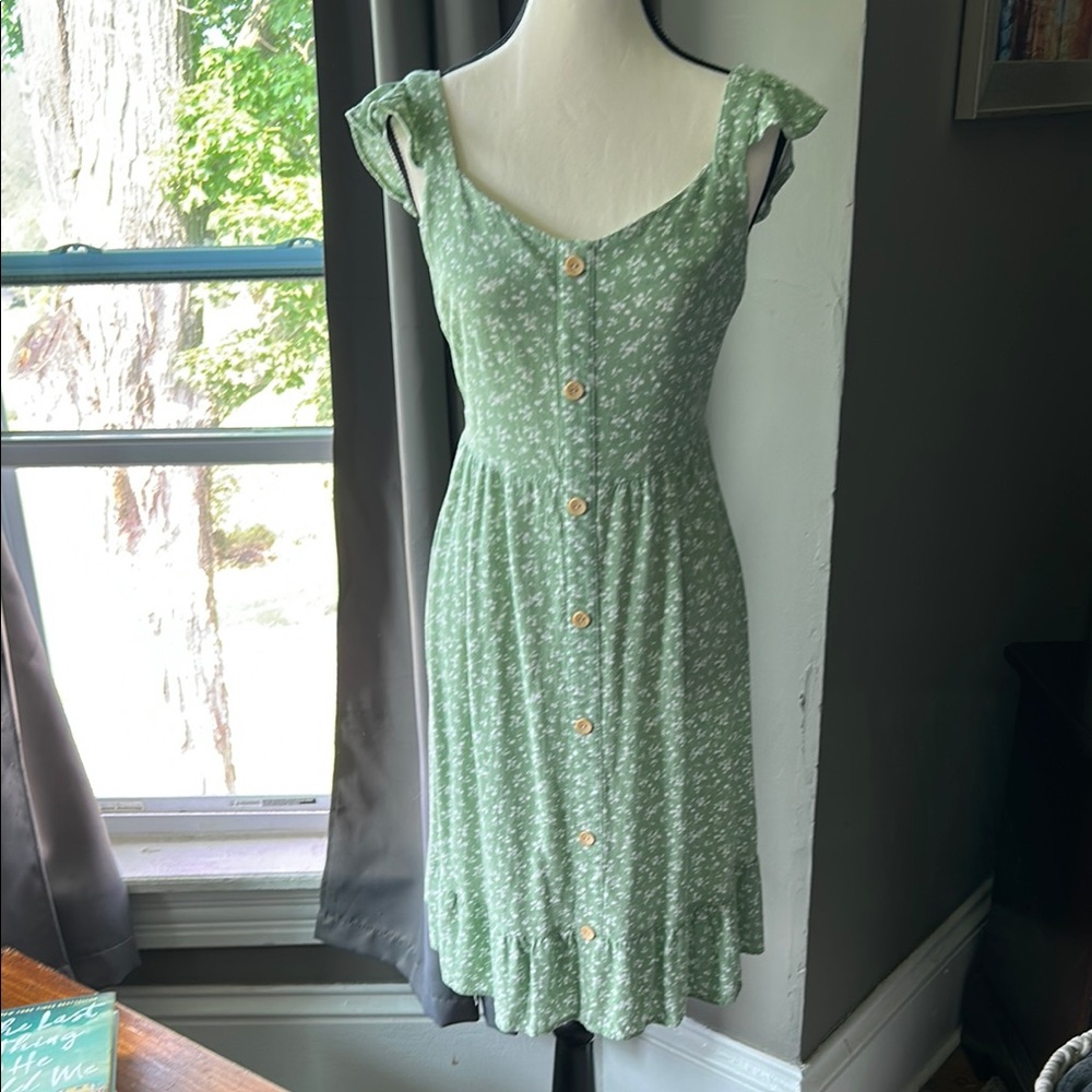 Monteau Green Smocked Sundress with Flutter Cap Sleeves